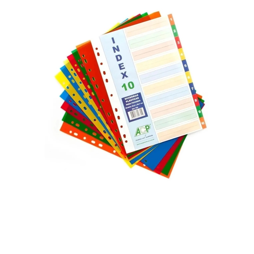 Divisórias Plasticas P/fichário Universitário C/ 10 Divisões