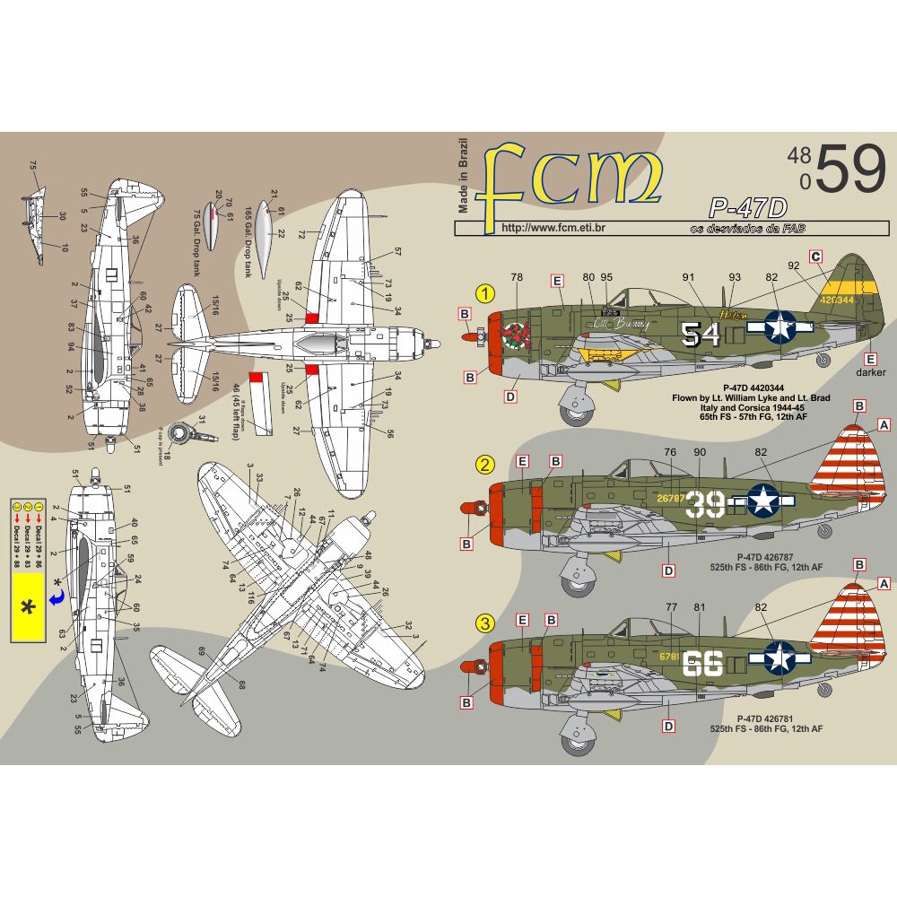 Decalque P-47 Thunderbolt USAAF "Desviados da Fab" FCM 48059 1/48 Plastimodelismo