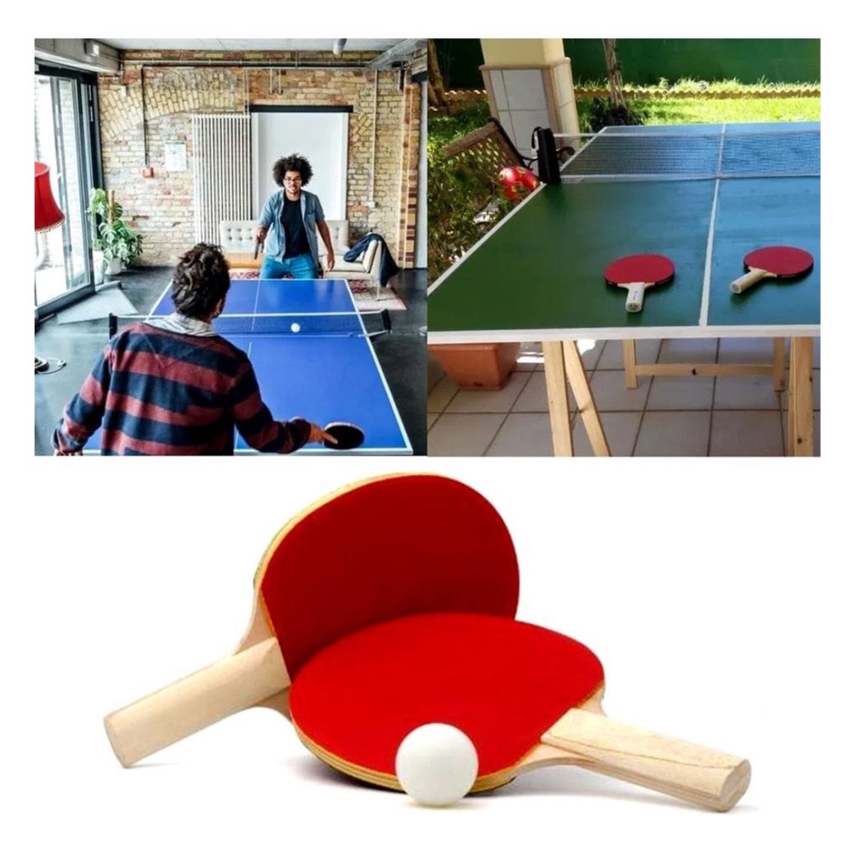 Kit Ping-Pong Tênis de Mesa Acompanha 2 Raquetes + 3 Bolinhas + 1 Rede + 2 Suportes de Rede