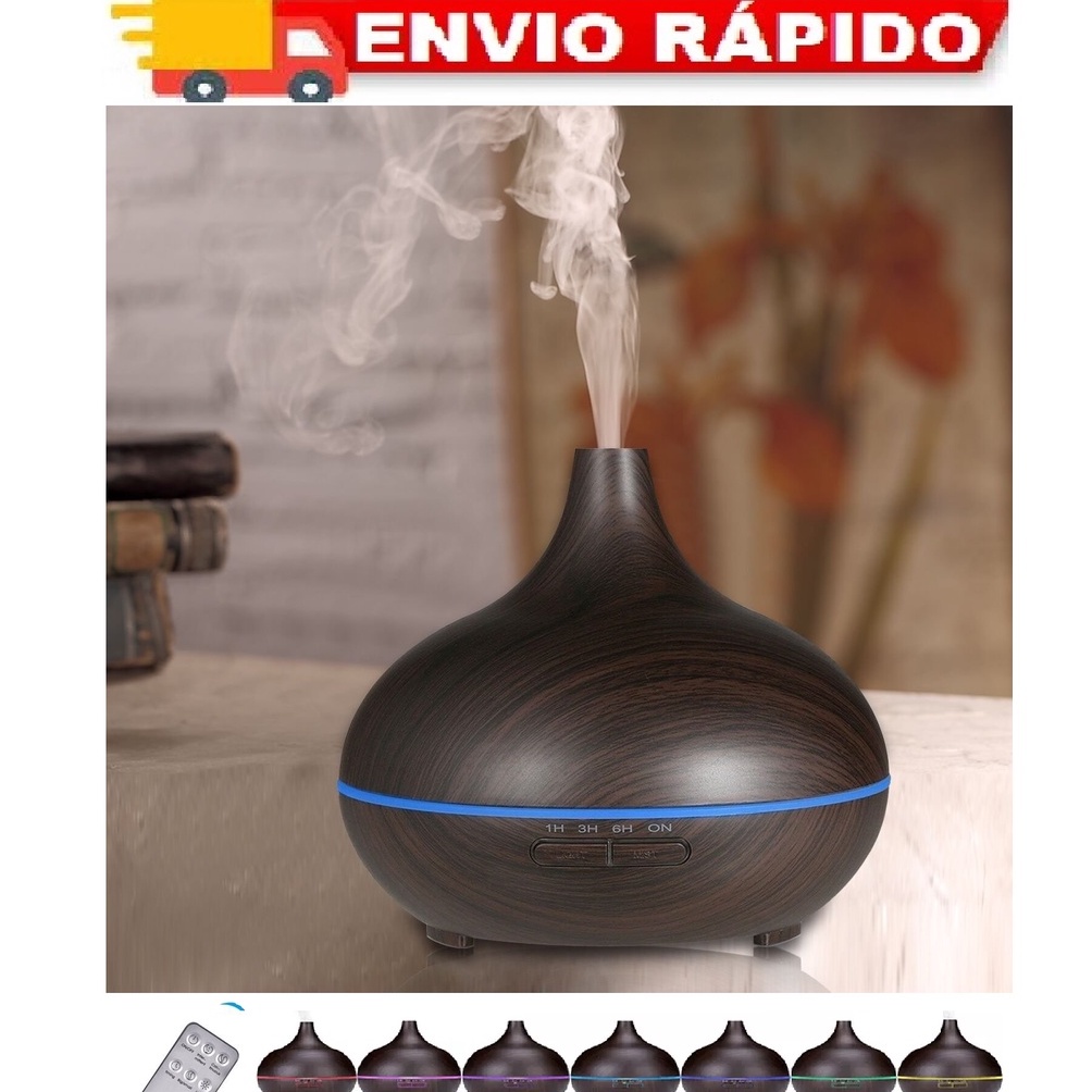 Difusor 400ml Aromatizador Umidificador Ar Aroma terapia Ultrassónico De Óleos Essenciais 7 cores LED WH-203 Bivolt Estilo Madeira Família