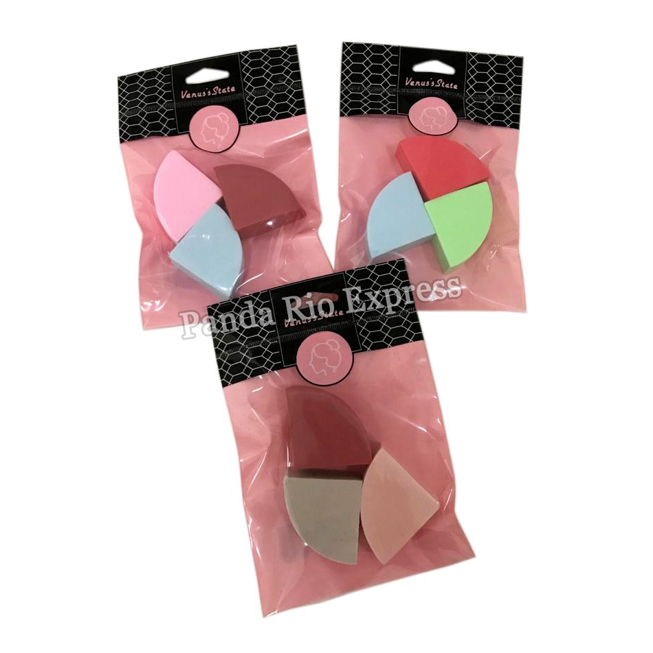 Kit 3 Esponjas Faciais De Maquiagem Triangular Base Corretivo Diversas Cores