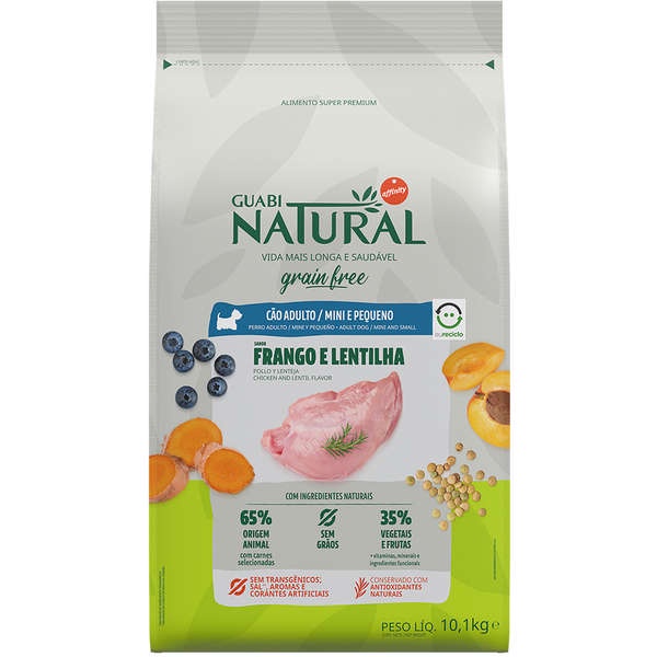 Ração Guabi Natural Grain Free Frango e Lentilha para Cães Adultos Raças Mini e Pequenas 10,1kg