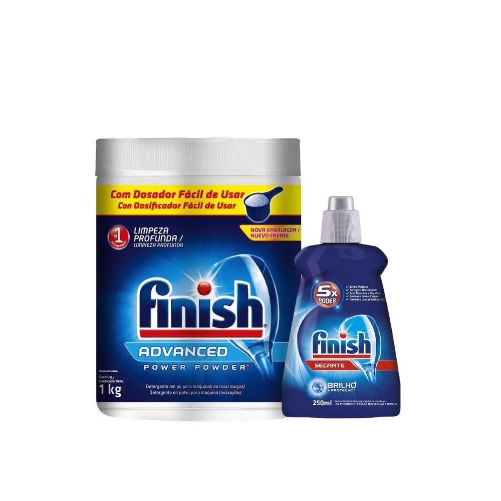 Kit Finish 1 Lava Louça Em Pó 1kg e 1 Secante Líquido 250ml