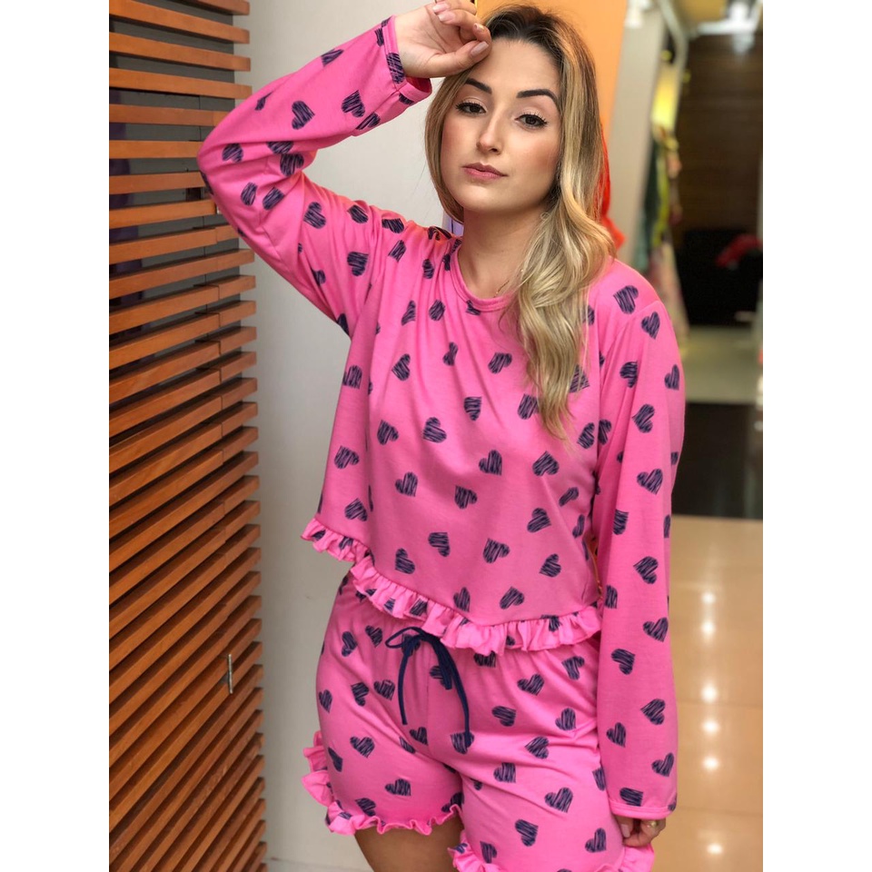 Conjunto Pijama Feminino, blusa e short estampado, NOVO MODELO Pijamas ...