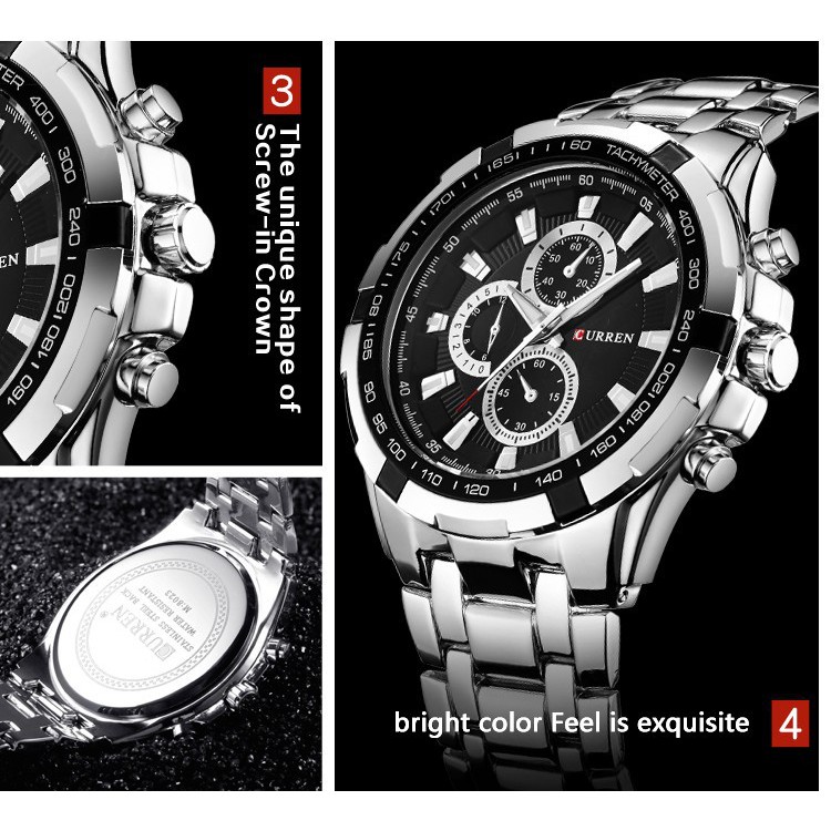 CURREN Men's Watches Fashion Business Stainless Steel Analog Sport Quartz Waterproof 8023X - Watches