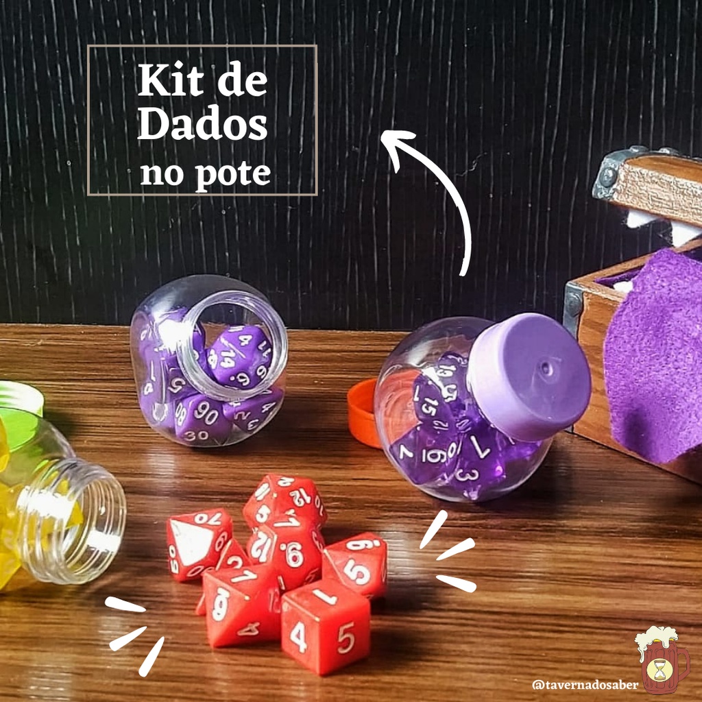 Conjunto de 7 dados de RPG no pote / kit de Dados de RPG / Dado d20 / RPG /  dados D4, D6, D10, D12, D20, D100