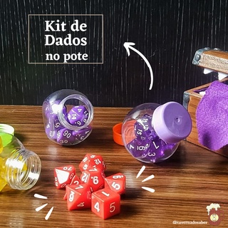 Conjunto de 7 dados de RPG no pote / kit de Dados de RPG / Dado d20 / RPG /  dados D4, D6, D10, D12, D20, D100