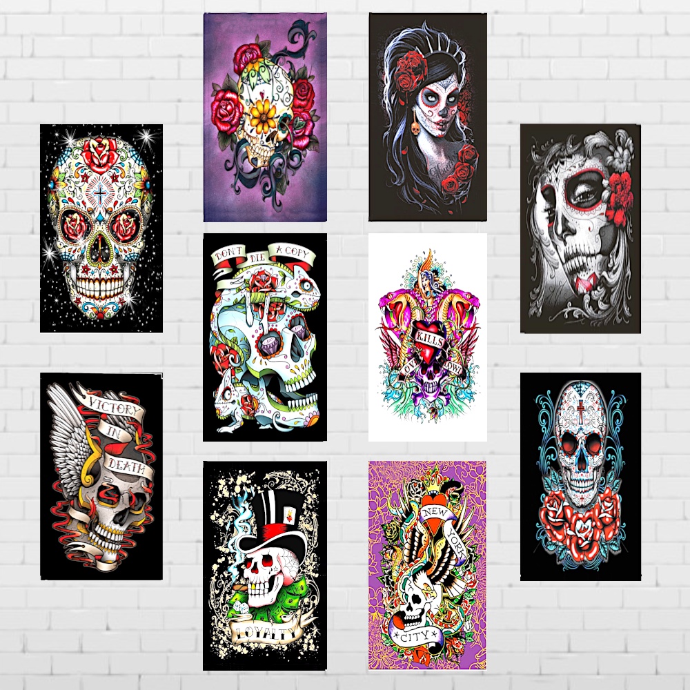 Kit 10 Quadros Decorativos Placas Tema Caveira Mexicana