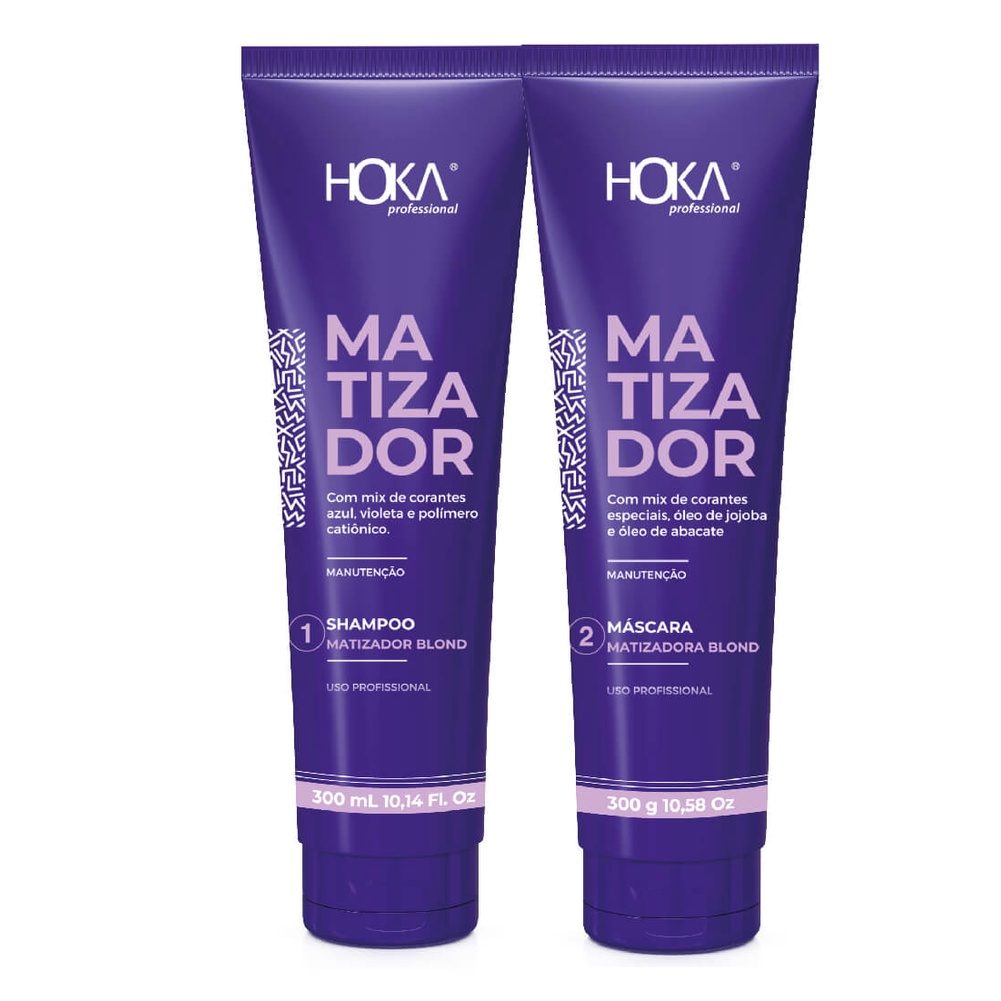 Kit Matizador Shampoo e Máscara Cabelos Loiros Desamarelador Hoka