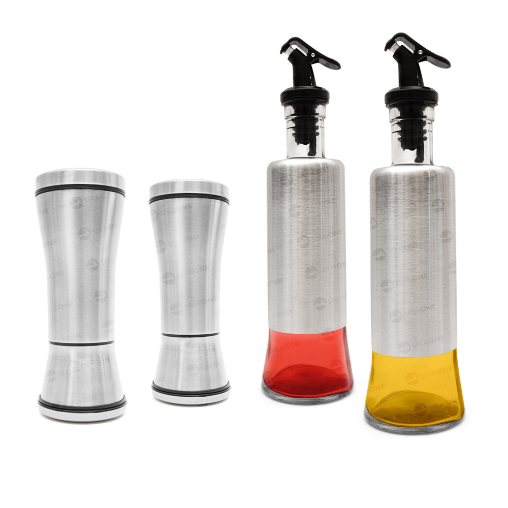 2 Moedor Sal Pimenta Inox Tampa+ 2 Galheteiro Vinagre Azeite