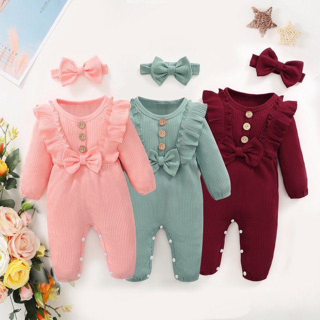 Macacão Para Bebês Recém-Nascidos , 2 Peças , Manga Comprida , Babado , Roupas , 0-18 Meses