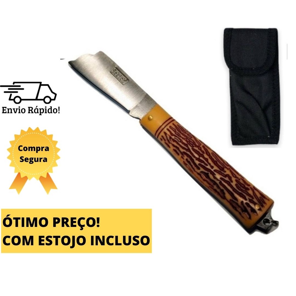Canivete de Bolso Lâmina Larga Pesca Camping Aço Inox Utilidades Geral Acampamento