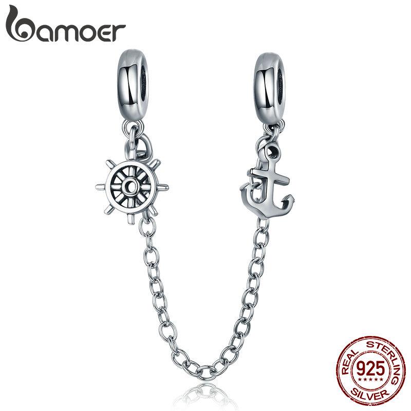 Bamoer New Arrival 925 Sterling Silver Voyage Anchor & Leme Cadeia De Segurança Stopper Charme fit Pulseira Pulseiras Jóias