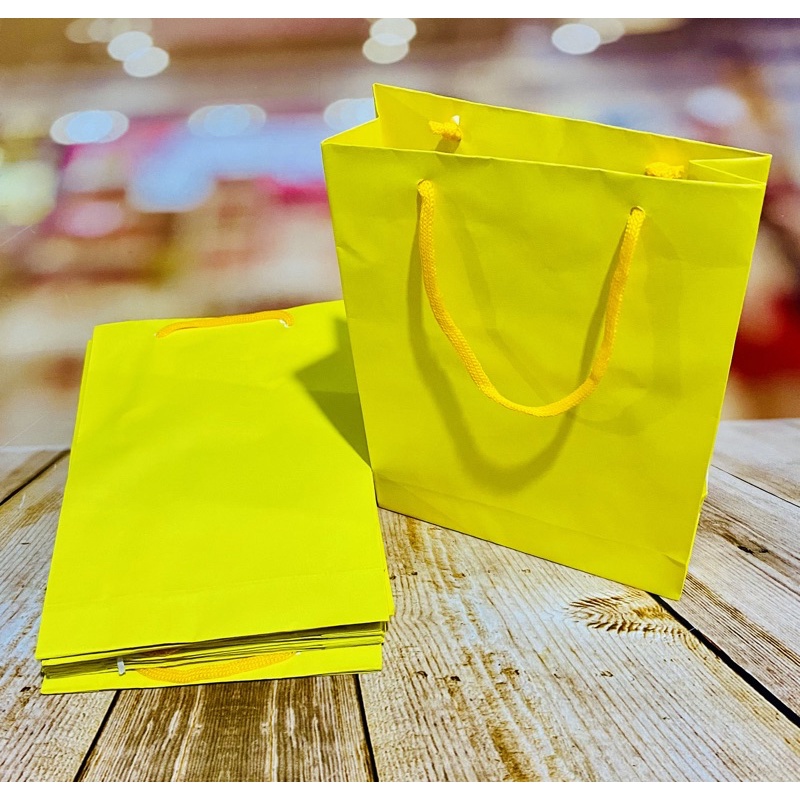 10 Sacolas De Papel 23x16x6 cm amarela  Presente Bolsa Festa - Stationery