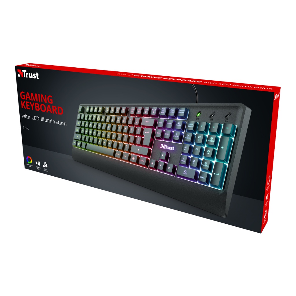 Teclado Membrana Gamer Trust Ziva Rainbow Led