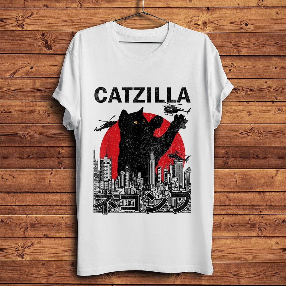 Camisa Camiseta Básica Unissexo Anime Japonês Catzilla Gato Meow
