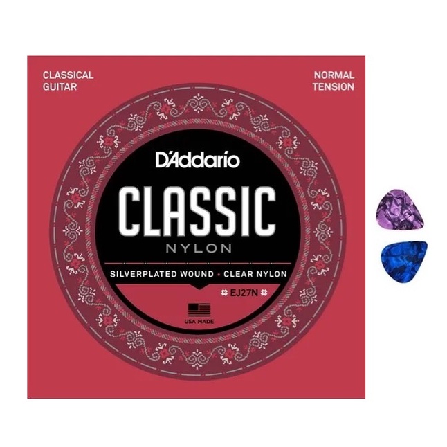 Encordoamento Violão Nylon D'addário Tensão Média EJ27N Daddario + 2 Palhetas em Oferta na Shopee