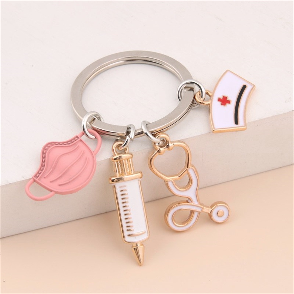 Ferramenta Médica De Moda Máscara Porta-Chaves Enfermeira Chapéu Estetoscópio Seringa Doctor Nurse Cartoon Pingente Trabalhador Da Saúde Presente