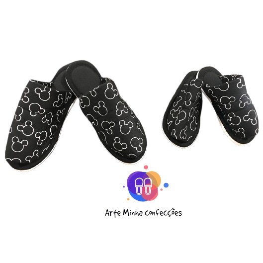 Pantufa TAL PAI, TAL FILHO Pantufa TAL MÃE, TAL FILHA MINNIE PRETA