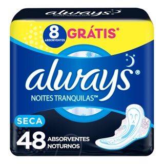 Absorvente Noturno Always Noites Tranquilas Cobertura Seca com abas Leve 48 Pague 40 em Oferta na Shopee