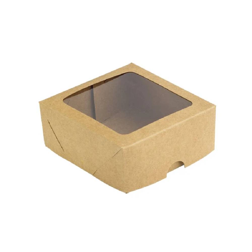 Caixa 4 Doces com Visor S11 9x9x4cm Kraft 10un - Assk Rizzo