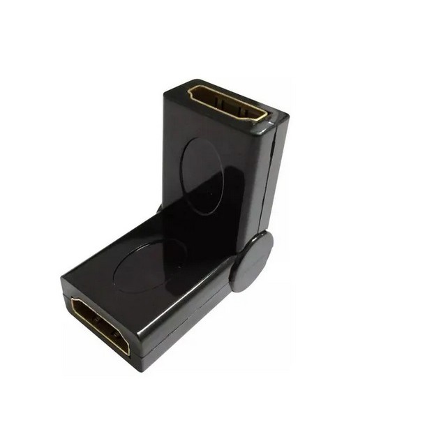 Adaptador Emenda HDMI Rotacional 180 Graus. Plugs Dourados Gold. Conector: HDMI 19 pinos Fêmea x HDMI 19 pinos Fêmea Rotacional 180 Graus.