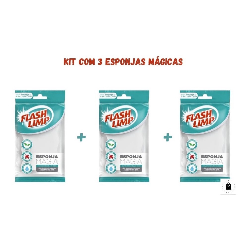 Kit 3 Esponjas Magicas Flashlimp Limpa Parede Inox Louca Vidro Calcados Multiuso