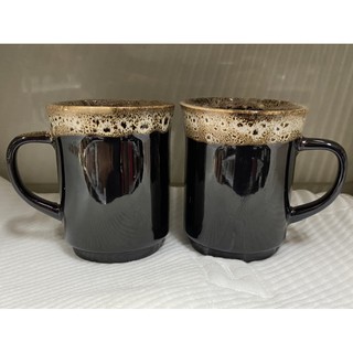 Xícara para cafe 220Ml Porcelana Preta Borda,Caneca Cafe Kit com 2 unidades