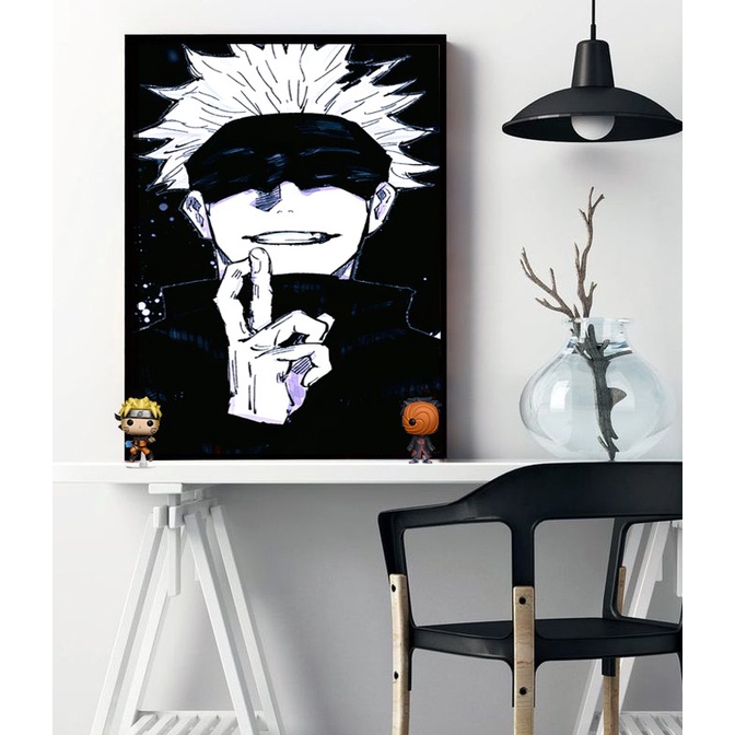 Quadro decorativo gigante Jujutsu Satoru Gojo Naruto a3 com moldura 30x42cm 300x420mm akatsuki itachi demon slayer jujutsu tomioka tanjiro kimetsu no yaiba geek animes anime decoração quadrinhos