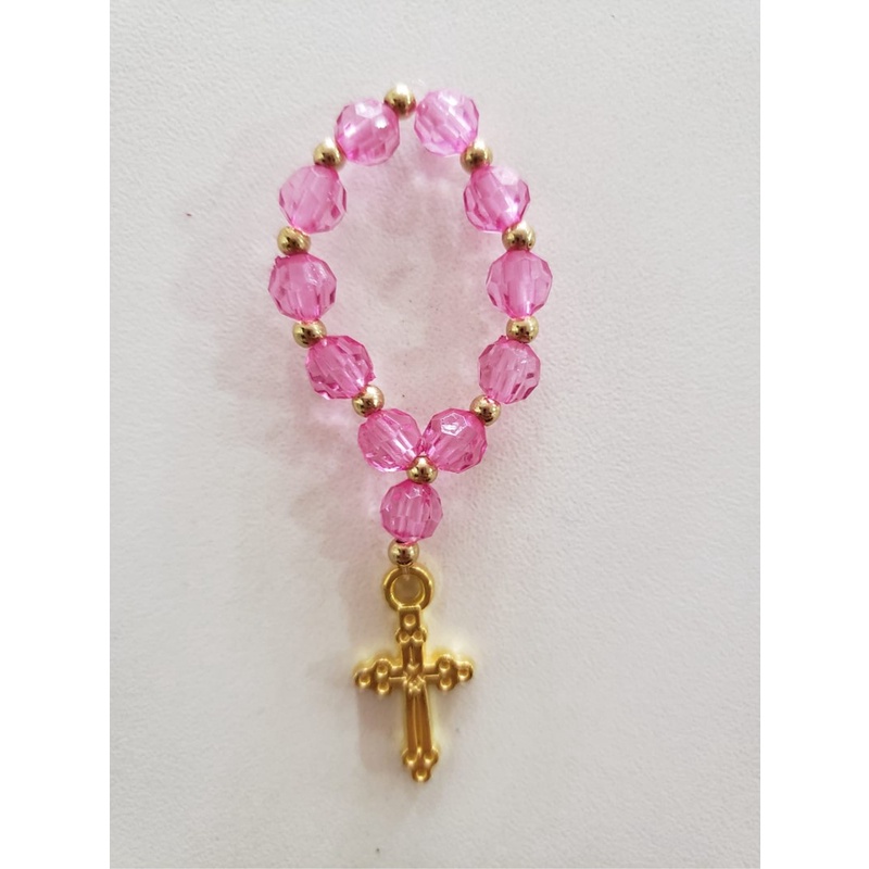 Mini terço acrílico rosa 10 unidades #lembrancinha #batismo #crisma #dezena