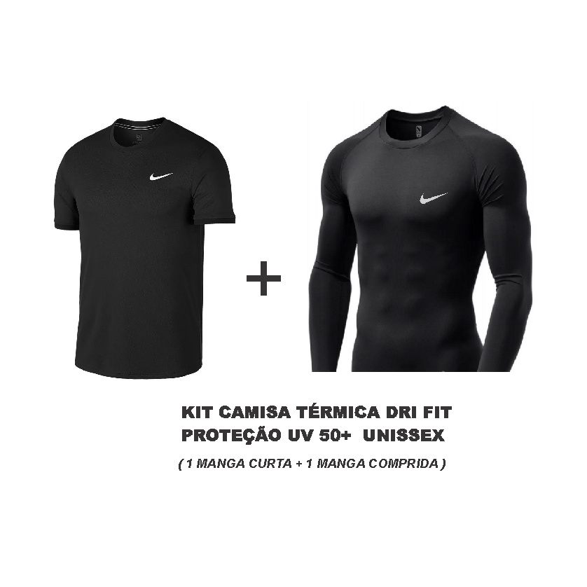 KIT 1 CAMISA MANGA LONGA E 1 CURTA DRI FIT ELASTANO UV 50+ ACADEMIA FUTEBOL