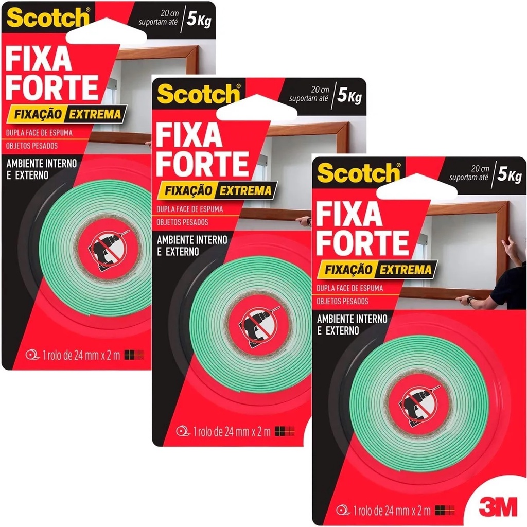 kit 3 Fita Dupla Face 3m Extra Forte 5kg Fixa Quadros Espelhos | Shopee ...