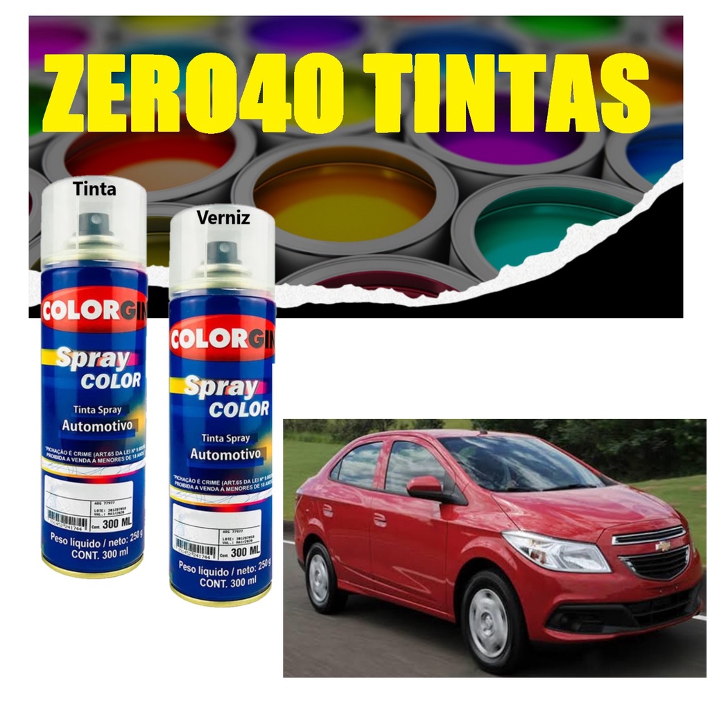 Tinta Automotiva Spray Vermelho Pepper GM + Verniz 300 ml + lixa para reparos