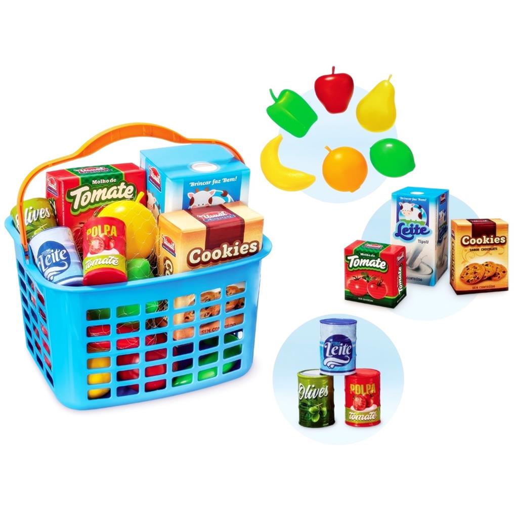 Cesta Feirinha Com Acessorios Mercadinho Infantil - Usual Brinquedos em Oferta na Shopee