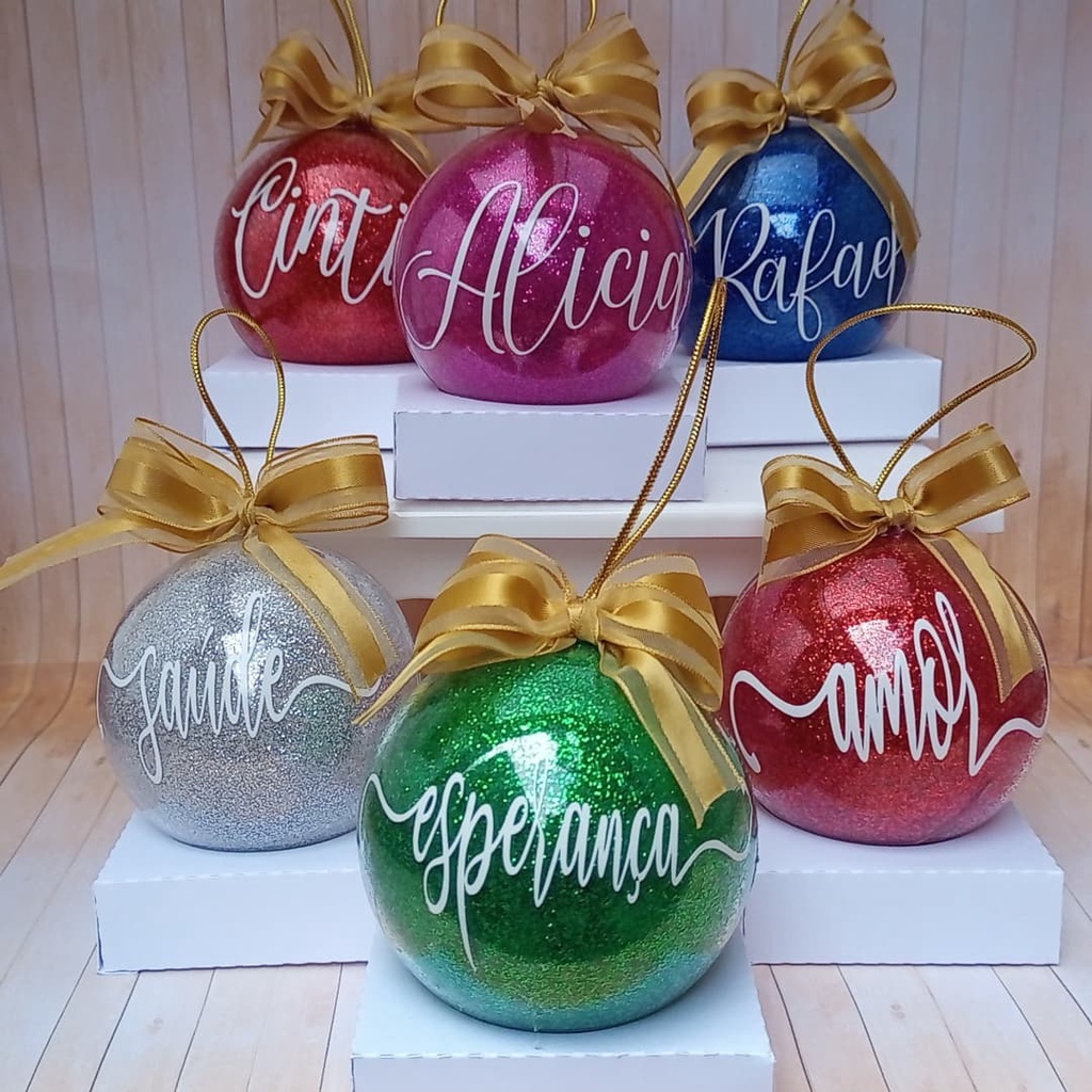Bolas Bolinhas de natal personalizada com gliter de 7cm | Shopee Brasil