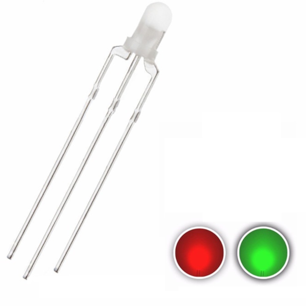 Kit 25x Led 3mm Difuso 3 pinos RG Verde e Vermelho Bicolor Cátodo Comum