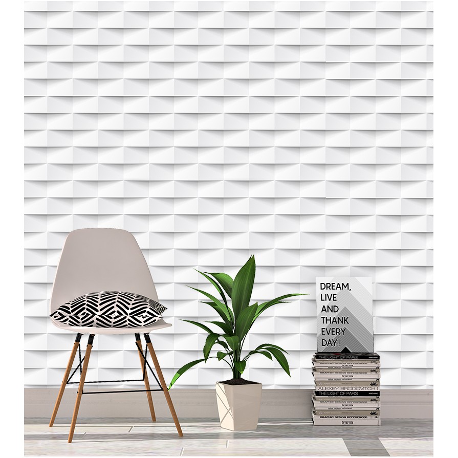 Papel de Parede Tijolo 3D com efeito de sombras em Tons de Branco e Preto em Oferta na Shopee