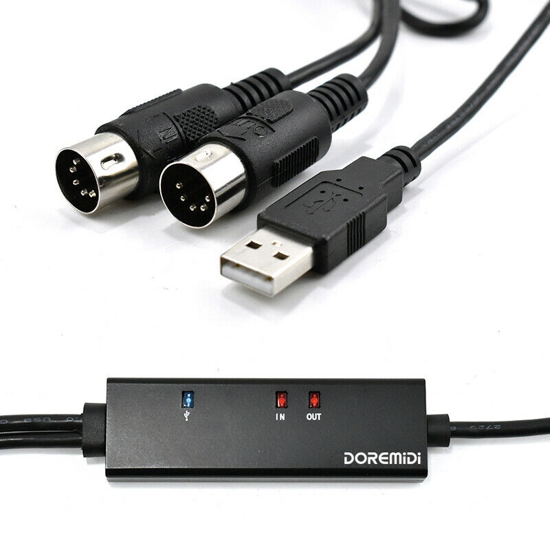 Cabo Conversor De Interface USB Para MIDI In/Out 5 Pinos Windows Mac