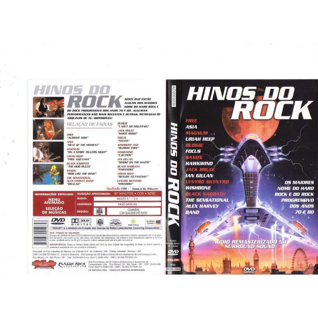 Dvd Hinos Do Rock, Coletânea Rock Anos 70 E 80, Original