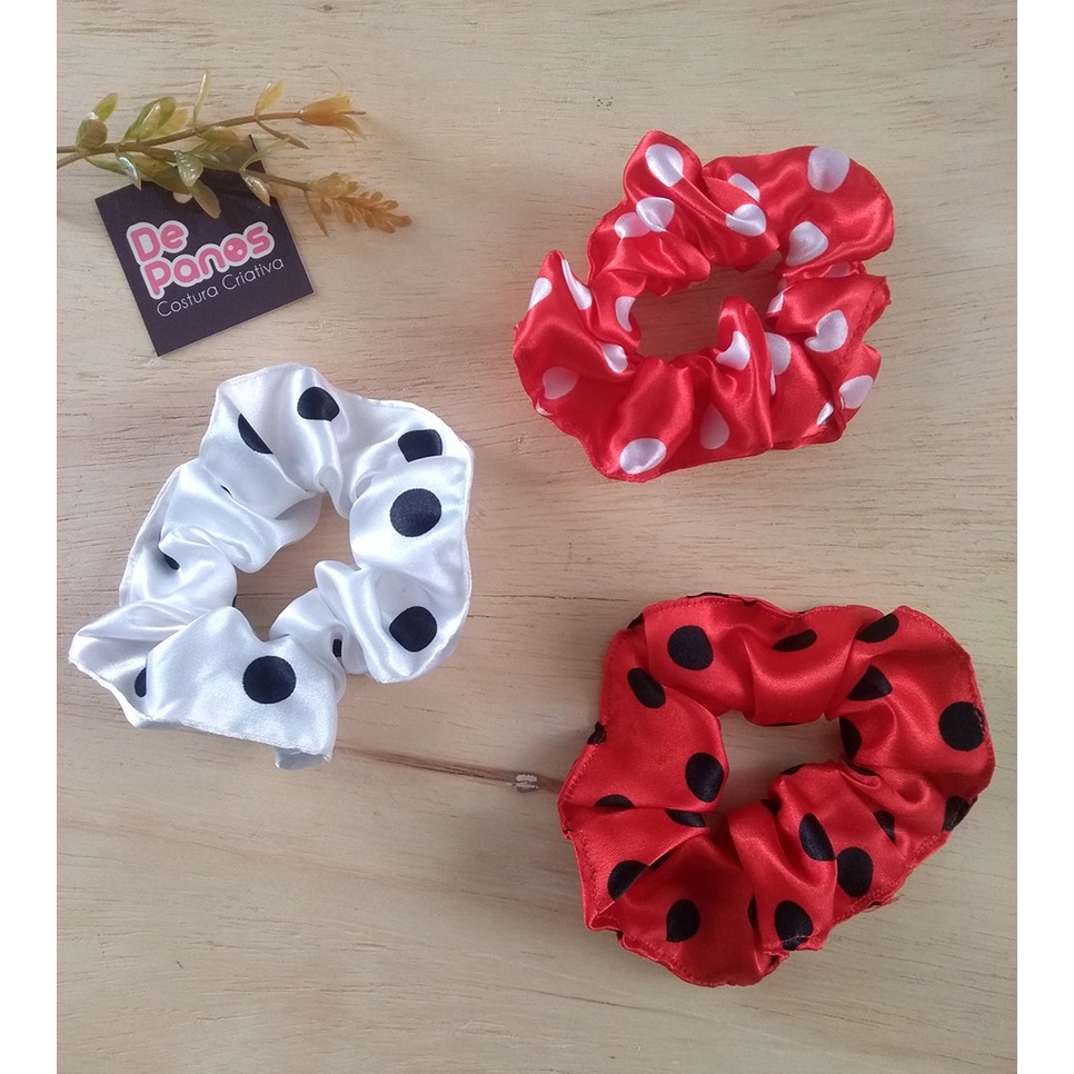 Scrunchie Basico de Cetim Estampa Poa - Bolinhas