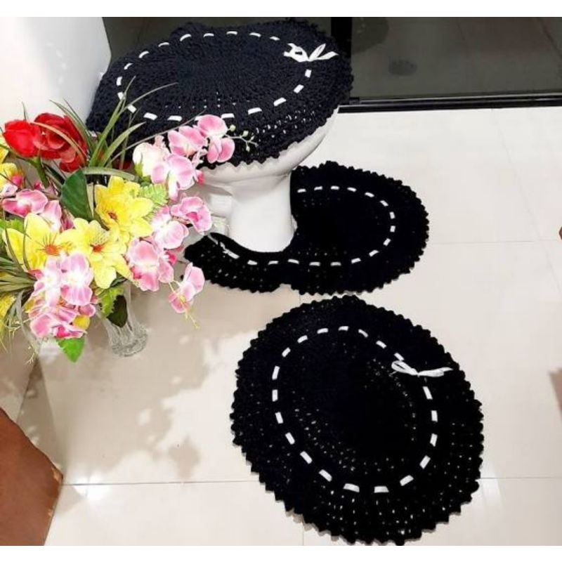 refresh Datum Dollar Jogo Tapete Banheiro Crochê Barbante Oval Fita e flor 3 Pçs | Shopee Brasil