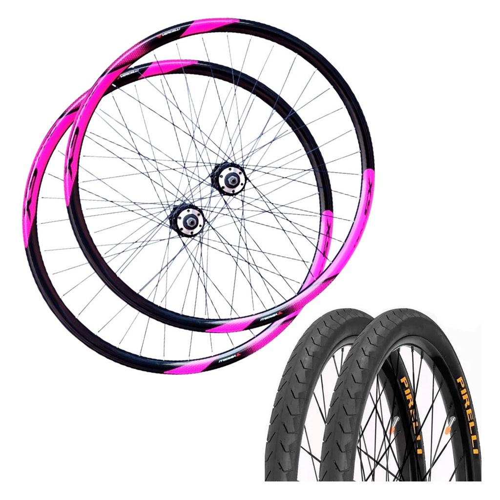 Rodas Aro 29 Mtb + Pneu Pirelli K7 GTS Vercelli 36F Rosa