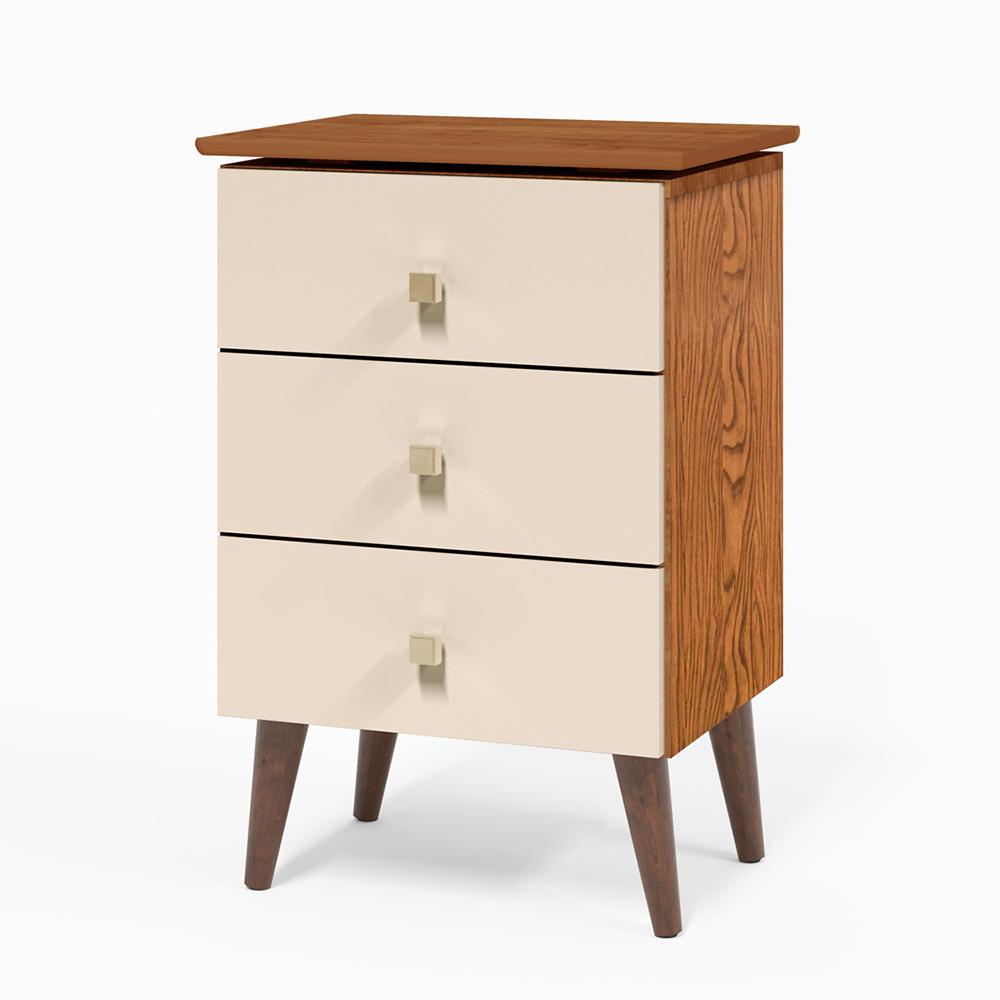 Mesa De Cabeceira Liv Para Quarto Com 3 Gavetas Retrô Pés Palito