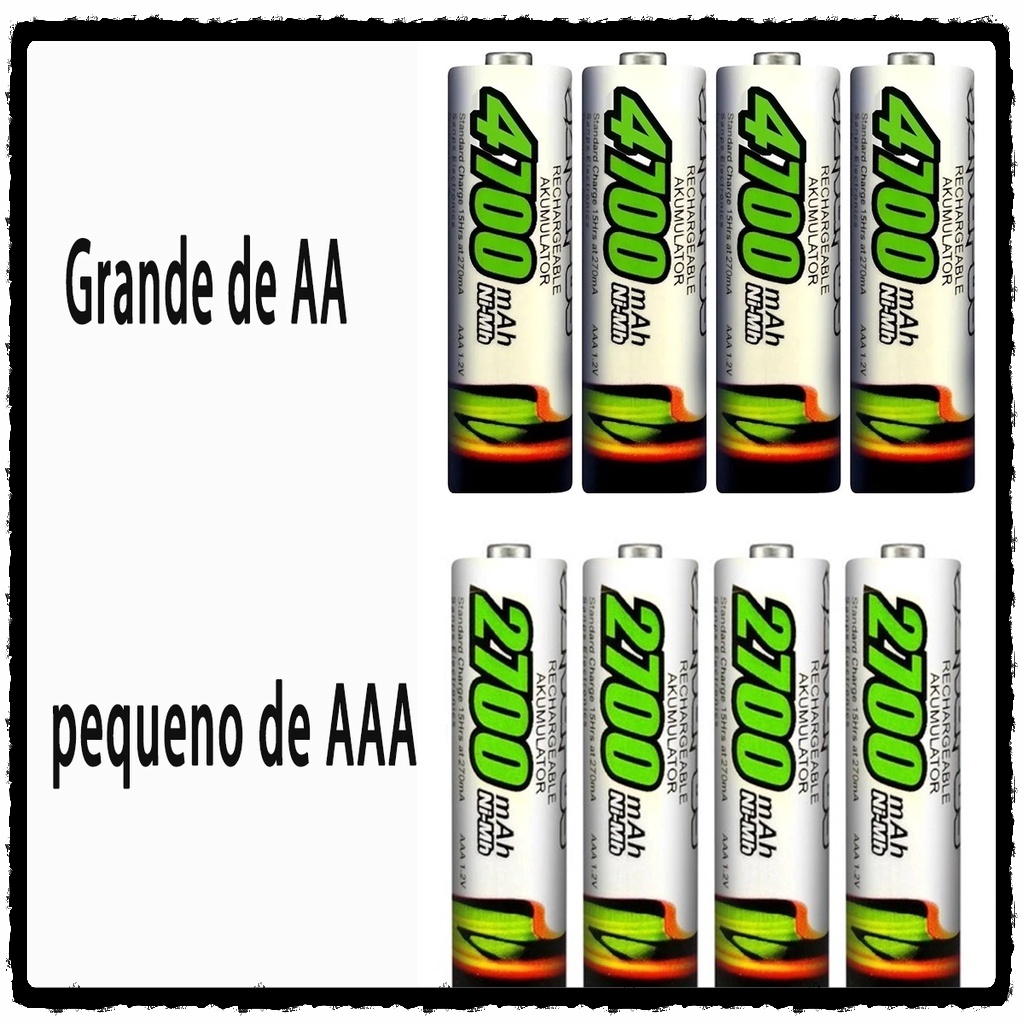Cartela Pilha AA Recarregável de 4700mAh Cartela Com Pilha AAA Recarregavel 2700mAh Bateria recarregável