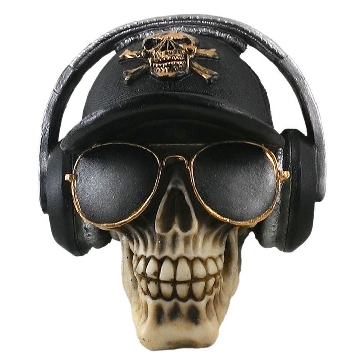 Cranio Caveira Bone E Fone preto Decorativo Halloween Resina