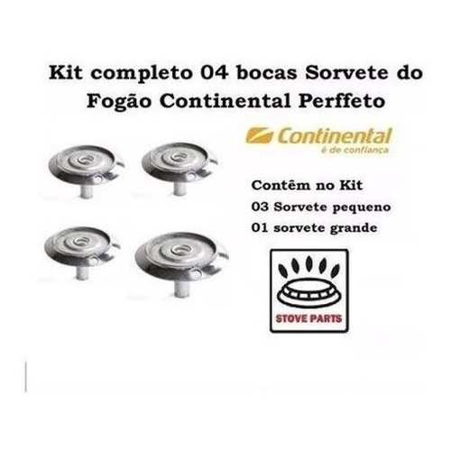 Kit Sorvete Queimador Peça Fogão Continental Perfetto 4 Bo