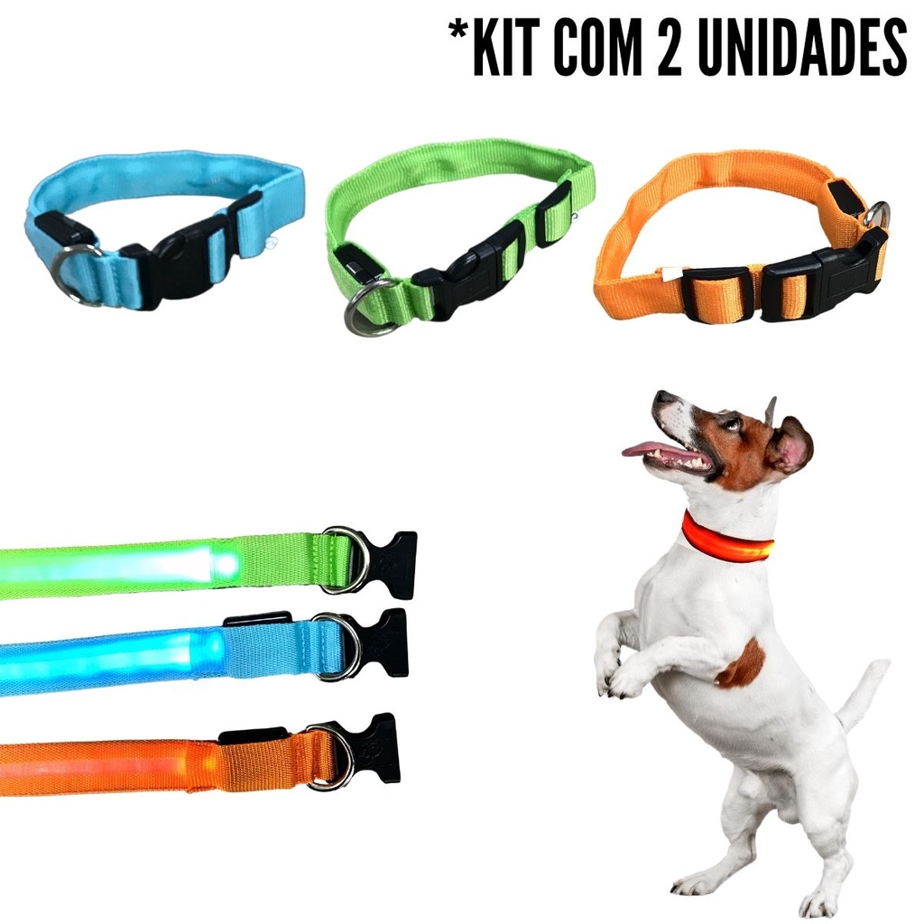 2 Coleira Para Cachorro Pet Com Led Tamanho Médio Regulável em Oferta na Shopee
