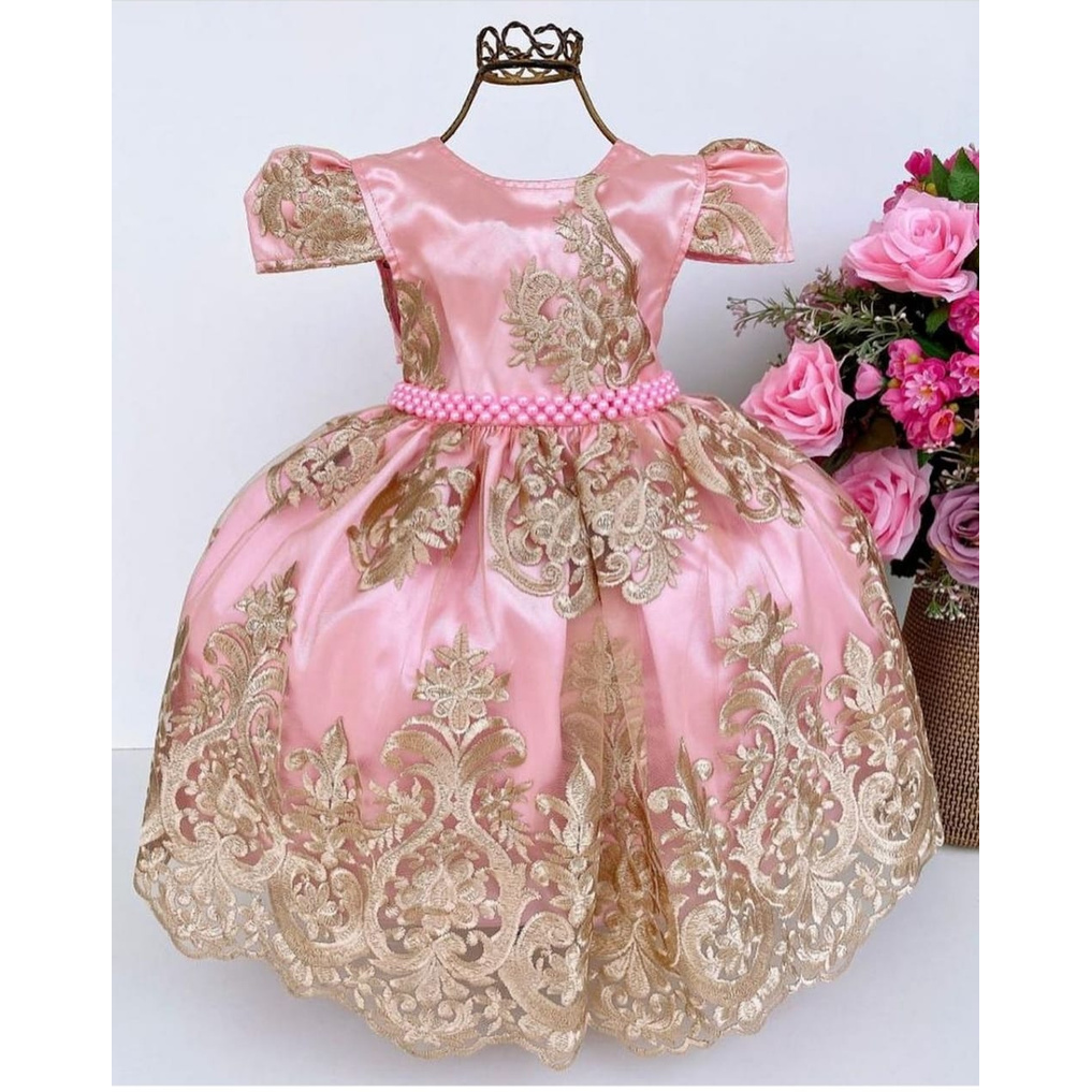Vestido Infantil Realeza Rosa com Dourado Tamanho 1 | Shopee Brasil
