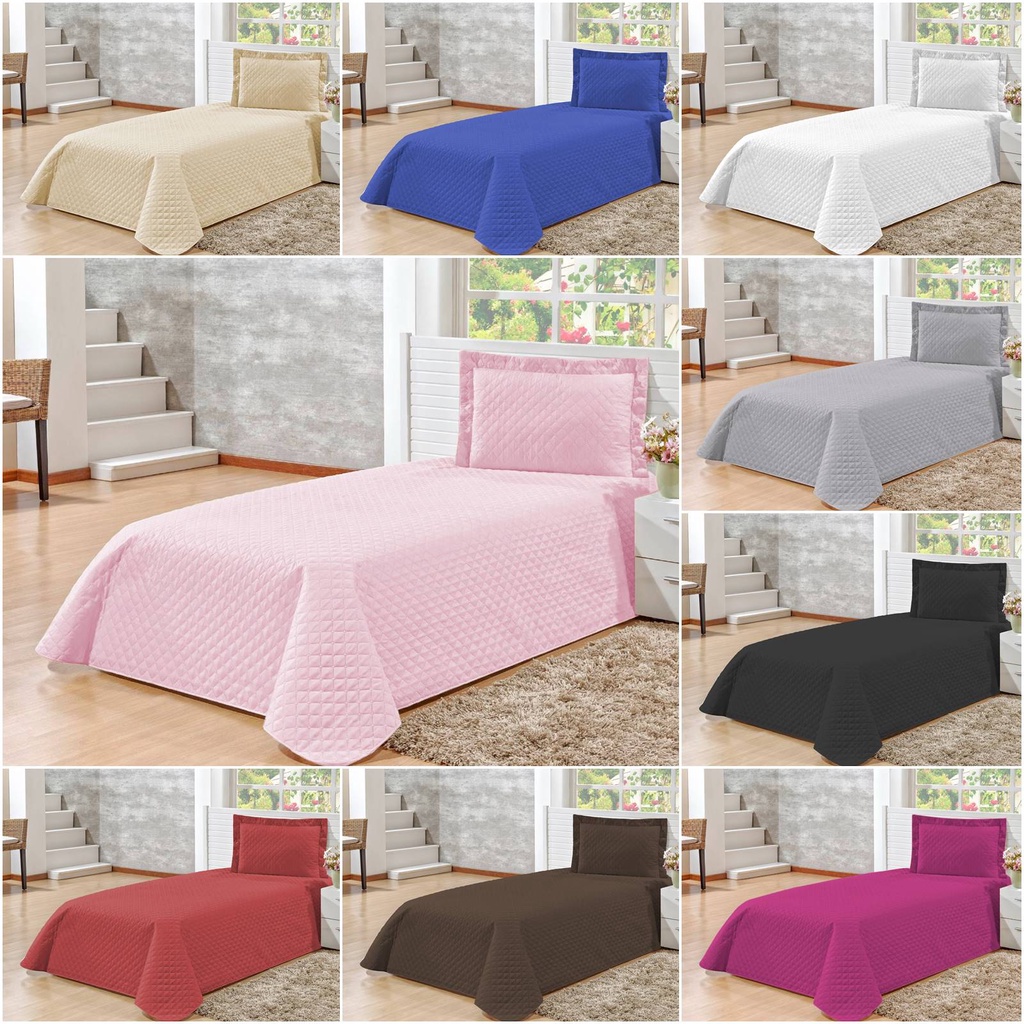 Kit Colcha Cobre Veneza Solteiro Leito Basic Menino / Menina Preço Baixo 02 Peças Envio Imediato Várias Cores Liso Ideal Cama Box E Padrão Preto e Cinza e Rosa Em Promoção Barata