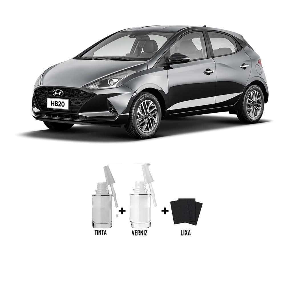 Tinta Tira Risco Automotivo Cinza Silk Met - M9G Hyundai + Verniz 15ml em Oferta na Shopee